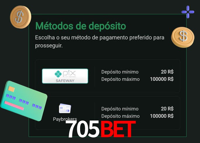 O cassino 705Bet oferece uma grande variedade de métodos de pagamento